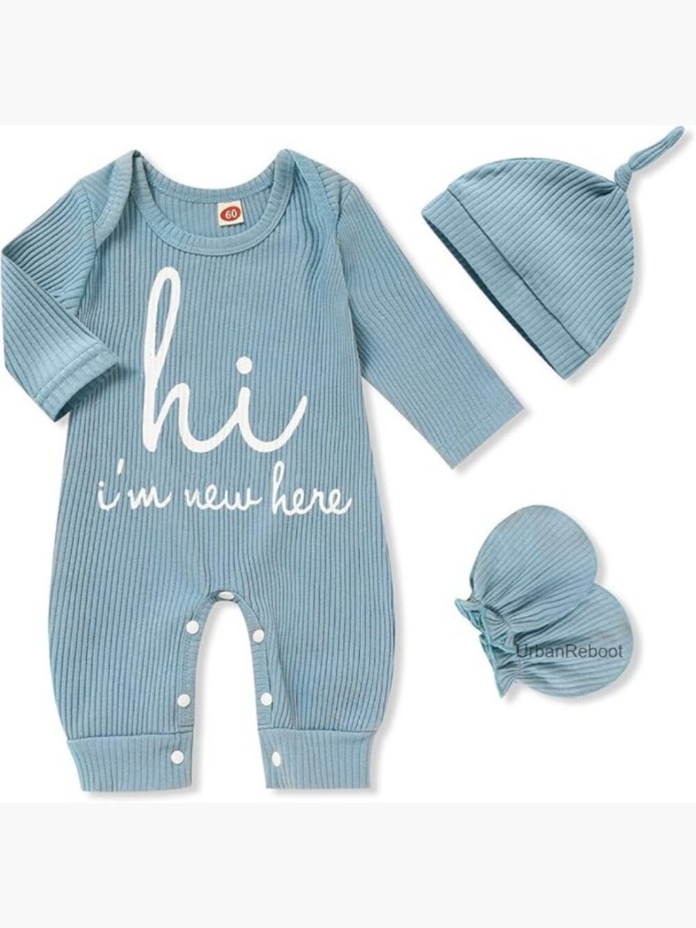Infant Romper + Hat + Gloves 3-Piece Set Long Sleeve Newborn Baby Boy Outfit